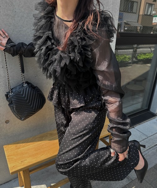 WILLFULLY(ウィルフリー)の「ruffle waist satin polka dot relax PT(その他パンツ・レディース・ブラック/ブラウン・FREE)」の3枚目の写真