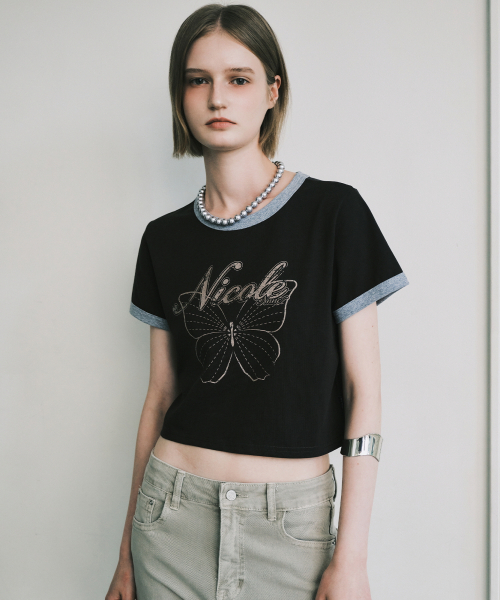 NICK&NICOLE（ニックアンドニコール）の「BUTTERFLY RINGER CROP TOP_CHARCOAL（Tシャツ/カットソー・レディース・その他・FREE）」の2枚目の写真