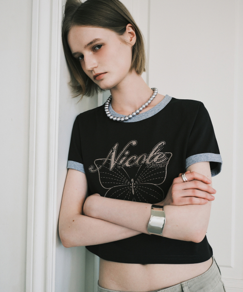 NICK&NICOLE（ニックアンドニコール）の「BUTTERFLY RINGER CROP TOP_CHARCOAL（Tシャツ/カットソー・レディース・その他・FREE）」の3枚目の写真