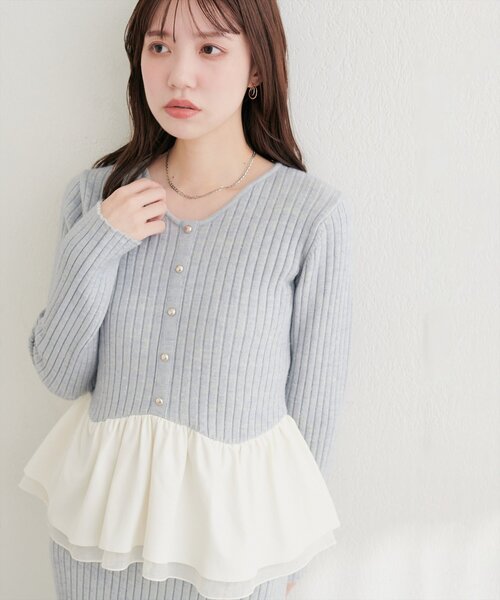 natural couture(ナチュラルクチュール)の「【6/12~6/14限定受注販売】異素材ラメペプラムニット(ニット/セーター・レディース・ミント/ブラック/ブラウン/チャコールグレー/アイボリー・FREE)」の5枚目の写真