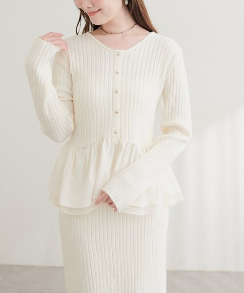natural couture(ナチュラルクチュール)の「【6/12~6/14限定受注販売】異素材ラメペプラムニット(ニット/セーター・レディース・ミント/ブラック/ブラウン/チャコールグレー/アイボリー・FREE)」の7枚目の写真