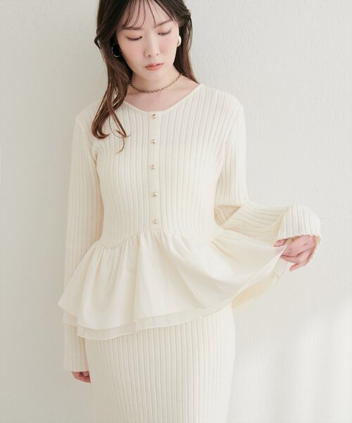 natural couture(ナチュラルクチュール)の「【6/12~6/14限定受注販売】異素材ラメペプラムニット(ニット/セーター・レディース・ミント/ブラック/ブラウン/チャコールグレー/アイボリー・FREE)」の8枚目の写真