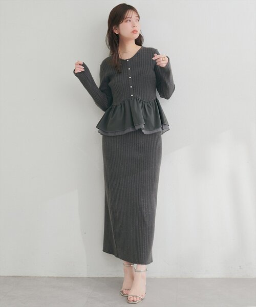 natural couture(ナチュラルクチュール)の「【6/12~6/14限定受注販売】異素材ラメペプラムニット(ニット/セーター・レディース・ミント/ブラック/ブラウン/チャコールグレー/アイボリー・FREE)」の20枚目の写真