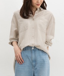 【ハニさら・接触冷感】麻混ポケ付ゆるシャツ