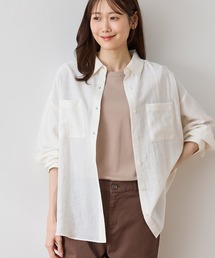 【ハニさら・接触冷感】麻混ポケ付ゆるシャツ