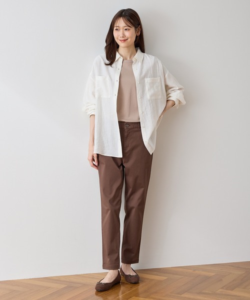 Honeys（ハニーズ）の「【ハニさら・接触冷感】麻混ポケ付ゆるシャツ（シャツ/ブラウス・レディース・グリーン/ブラック/ベージュ/アイボリー/ブラウン・L/LL/M）」の7枚目の写真