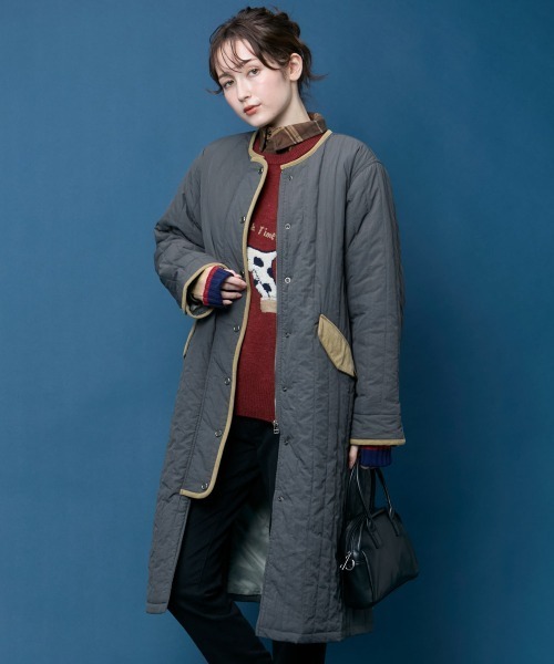 KRIFF MAYER Lady's Collection(クリフメイヤーレディースコレクション)の「縦キルト中綿ジャケット(ノーカラーコート・レディース・ブラック/ナチュラル/オリーブ/ネイビー・LARGE/MEDIUM)」の1枚目の写真