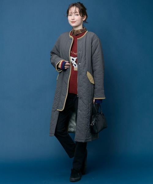 KRIFF MAYER Lady's Collection(クリフメイヤーレディースコレクション)の「縦キルト中綿ジャケット(ノーカラーコート・レディース・ブラック/ナチュラル/オリーブ/ネイビー・LARGE/MEDIUM)」の5枚目の写真