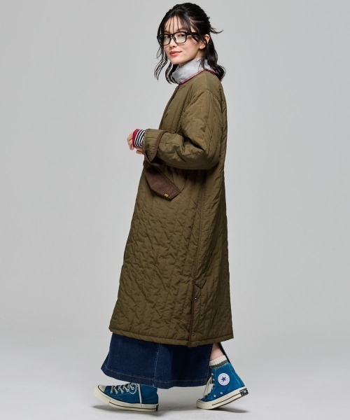 KRIFF MAYER Lady's Collection(クリフメイヤーレディースコレクション)の「縦キルト中綿ジャケット(ノーカラーコート・レディース・ブラック/ナチュラル/オリーブ/ネイビー・LARGE/MEDIUM)」の12枚目の写真