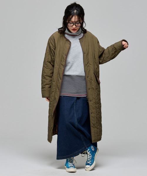 KRIFF MAYER Lady's Collection(クリフメイヤーレディースコレクション)の「縦キルト中綿ジャケット(ノーカラーコート・レディース・ブラック/ナチュラル/オリーブ/ネイビー・LARGE/MEDIUM)」の13枚目の写真