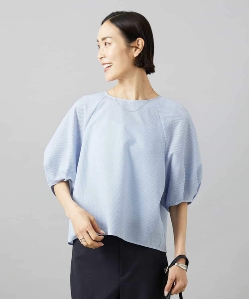 MICHEL KLEIN（ミッシェル・クラン）の「パフスリーブブラウス（シャツ/ブラウス・レディース・ダークインディゴブルー/ネイビー/ライトグレー/ブラック/ベージュ・38）」の17枚目の写真
