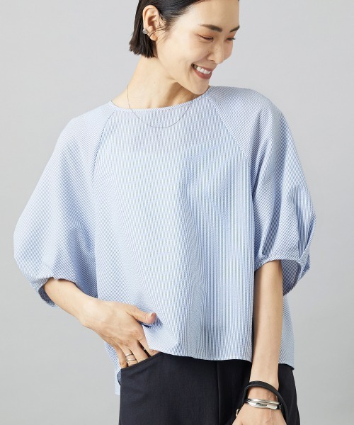 MICHEL KLEIN（ミッシェル・クラン）の「パフスリーブブラウス（シャツ/ブラウス・レディース・ダークインディゴブルー/ネイビー/ライトグレー/ブラック/ベージュ・38）」の5枚目の写真