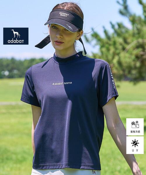 adabat(アダバット)の「【ADABAT NAVY】UVケア/接触冷感 クールタッチロゴラインモックT(Tシャツ/カットソー・レディース・ブルー系その他/ホワイト・38/40/42)」の2枚目の写真