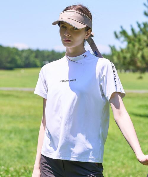 adabat(アダバット)の「【ADABAT NAVY】UVケア/接触冷感 クールタッチロゴラインモックT(Tシャツ/カットソー・レディース・ブルー系その他/ホワイト・38/40/42)」の3枚目の写真