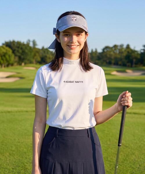 adabat(アダバット)の「【ADABAT NAVY】UVケア/接触冷感 クールタッチロゴラインモックT(Tシャツ/カットソー・レディース・ブルー系その他/ホワイト・38/40/42)」の7枚目の写真