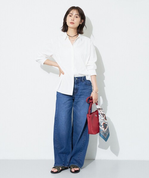 INDIVI(インディヴィ)の「【UV/接触冷感/高ストレッチ】フロントタックシャツ(シャツ/ブラウス・レディース・ホワイト/サックスブルー系・05/13/15 /19/34/38)」の5枚目の写真