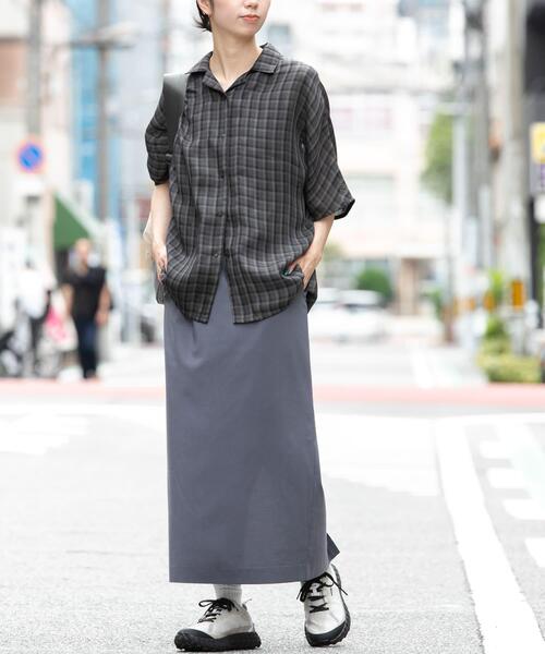EKAL(エカル)の「『速乾』パナマライク リラックスチェックシャツ(シャツ/ブラウス・レディース・グレー系その他/ベージュ系その他・ONE)」の8枚目の写真