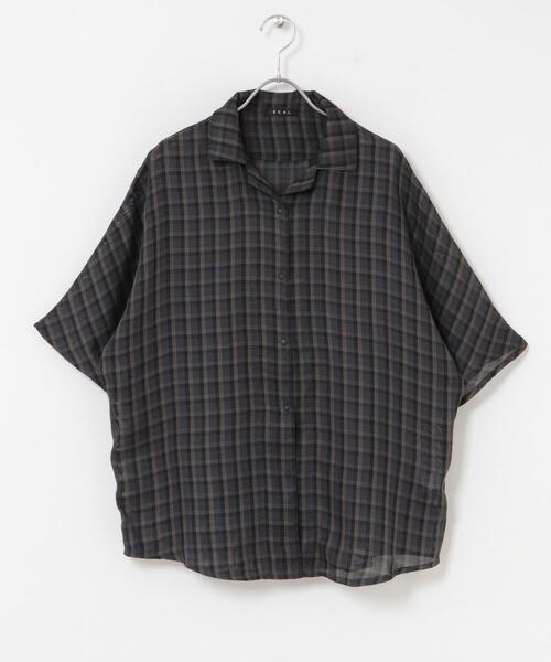 EKAL(エカル)の「『速乾』パナマライク リラックスチェックシャツ(シャツ/ブラウス・レディース・グレー系その他/ベージュ系その他・ONE)」の10枚目の写真