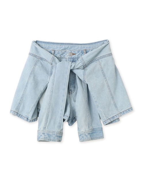 atmos pink(アトモスピンク)の「atmos pink Denim Wrap Short Pants / アトモス ピンク ラップ ショート パンツ(デニムパンツ・レディース・ブラック/ブルー・S/M)」の1枚目の写真