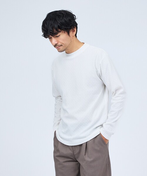 ABAHOUSE GRAY(アバハウスグレイ)の「【チェック柄】リンクス ブロック 長袖 Tシャツ(Tシャツ/カットソー・メンズ・ブラック/ホワイト/グレイッシュブルー/グレイッシュベージュ・46/48/44)」の1枚目の写真