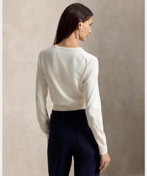 POLO RALPH LAUREN(ポロ ラルフ ローレン)の「コットンブレンド シュランケン Vネック セーター(ニット/セーター・レディース・ナチュラル・M/S/XS/L)」の4枚目の写真