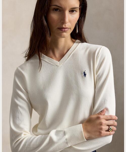 POLO RALPH LAUREN(ポロ ラルフ ローレン)の「コットンブレンド シュランケン Vネック セーター(ニット/セーター・レディース・ナチュラル・M/S/XS/L)」の5枚目の写真