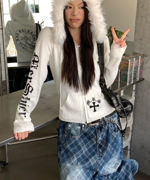 Ritzy(リッツィー)の「ウォッシュドチェックワイドデニムパンツ(デニムパンツ・レディース・ネイビー・M)」の4枚目の写真