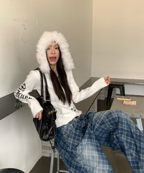 Ritzy(リッツィー)の「ウォッシュドチェックワイドデニムパンツ(デニムパンツ・レディース・ネイビー・M)」の8枚目の写真