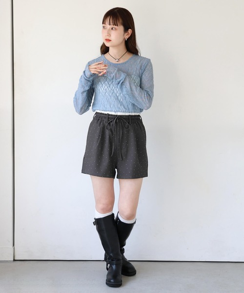 tiptop(ティップトップ)の「ラインストーンフリルショートパンツ(その他パンツ・レディース・チャコールグレー/ブラック・FREE)」の3枚目の写真