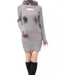 EATME | フェイクファーフーディポンポンニットワンピース(ワンピース)