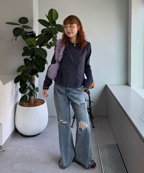 CIAOPANIC(チャオパニック)の「ダブルボタンコンパクトシャツ(シャツ/ブラウス・レディース・ベージュ/ネイビー/グリーン・ONE SIZE)」の6枚目の写真