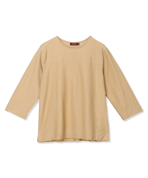 DECOY SINCE 1981(デコイシンスイチキュウハチイチ)の「デニムライクストレッチ7分袖カットプルオーバー(Tシャツ/カットソー・レディース・ネイビー/ベージュ・M/L)」の1枚目の写真