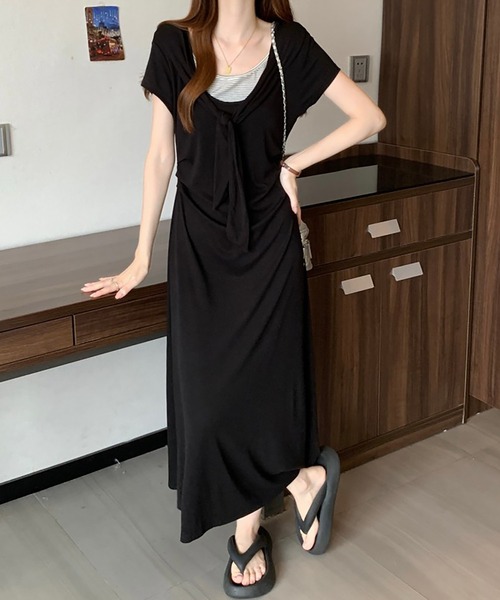 Girly Doll(ガーリードール)の「ショール風レイヤードカットソーワンピース(ワンピース・レディース・ダークグレー/ブラック・M/L)」の7枚目の写真
