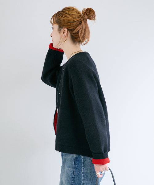 B.C STOCK(ベーセーストック)の「2層スムース編みニットブルゾン(カーディガン/ボレロ・レディース・ブラック/ベージュ/チャコールグレー/ホワイト/ブルー・FREE)」の12枚目の写真