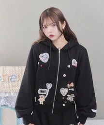 アイマスク付き裏起毛デコスウェットパーカー / Deco Fleece-Lined Hoodie with Eye Mask