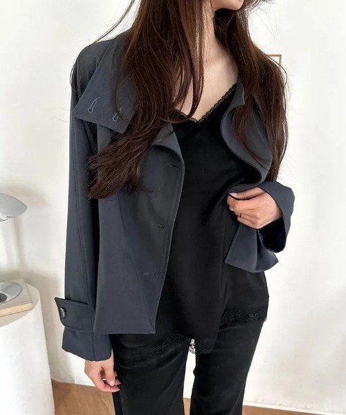 FAVORITO(ファヴォリート)の「スタンドカラートレンチコート(トレンチコート・レディース・ネイビー/ベージュ・F)」の18枚目の写真