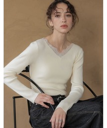 [2026AW PRE ORDER]レースドッキングVネックリブニットトップス