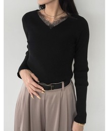 [2026AW PRE ORDER]レースドッキングVネックリブニットトップス