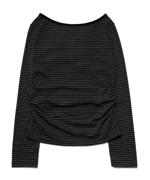 DISCHORDSOUND（ディスコードサウンド）の「ストライプシャーリングロングスリーブTシャツ [チャコール]（Tシャツ/カットソー・レディース・チャコール・FREE）」の2枚目の写真