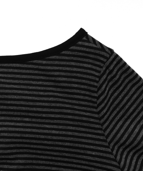 DISCHORDSOUND（ディスコードサウンド）の「ストライプシャーリングロングスリーブTシャツ [チャコール]（Tシャツ/カットソー・レディース・チャコール・FREE）」の5枚目の写真
