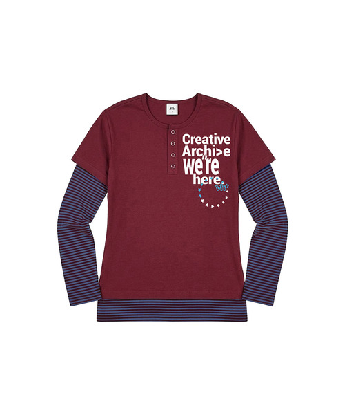 VENHIT(ベンヒット)の「WE HERE ストライプ レイヤード スリムフィット スリーブ(Tシャツ/カットソー・レディース・スカイブルー/ブラック/バーガンディー・FREE)」の3枚目の写真