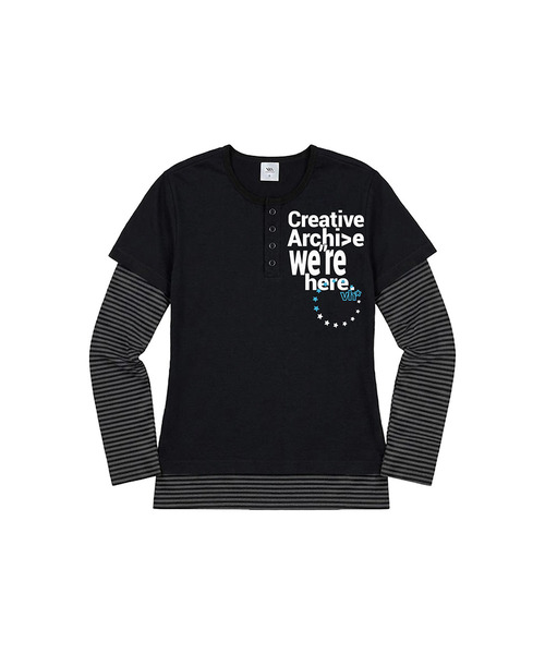 VENHIT(ベンヒット)の「WE HERE ストライプ レイヤード スリムフィット スリーブ(Tシャツ/カットソー・レディース・スカイブルー/ブラック/バーガンディー・FREE)」の2枚目の写真