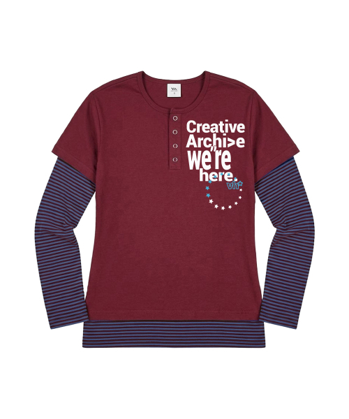 VENHIT(ベンヒット)の「WE HERE ストライプ レイヤード スリムフィット スリーブ(Tシャツ/カットソー・レディース・スカイブルー/ブラック/バーガンディー・FREE)」の4枚目の写真