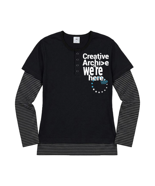 VENHIT(ベンヒット)の「WE HERE ストライプ レイヤード スリムフィット スリーブ(Tシャツ/カットソー・レディース・スカイブルー/ブラック/バーガンディー・FREE)」の5枚目の写真