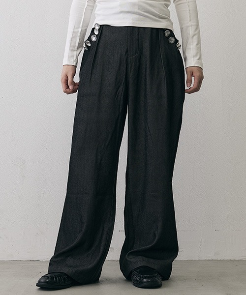 Shoowtime(ショウタイム)の「Pearl Detail Vintage In-Tuck Wide Slacks / パールディテール ヴィンテージ インタック ワイドスラックス(スラックス・メンズ・ブラック・X-LARGE/LARGE/SMALL)」の6枚目の写真