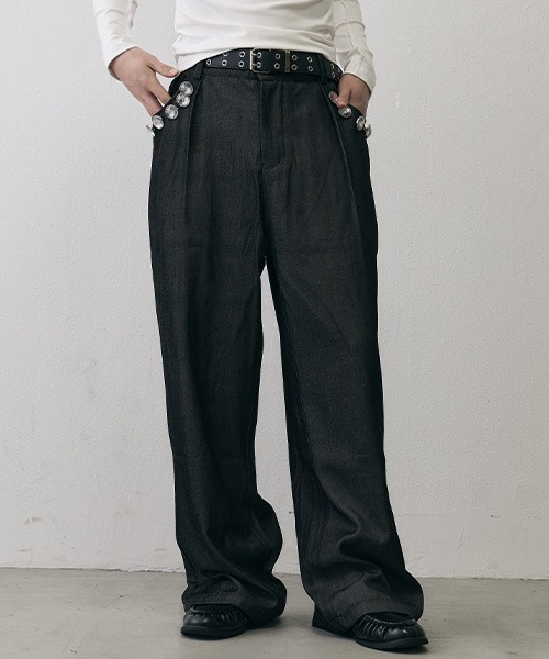 Shoowtime(ショウタイム)の「Pearl Detail Vintage In-Tuck Wide Slacks / パールディテール ヴィンテージ インタック ワイドスラックス(スラックス・メンズ・ブラック・X-LARGE/LARGE/SMALL)」の8枚目の写真