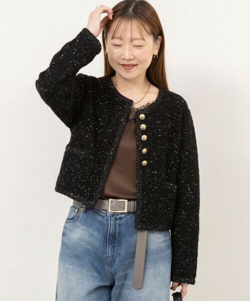 NOLLEY’S Sophi（ノーリーズソフィ）の「ファンシーツィード風カーディガンジャケット（カーディガン/ボレロ・レディース・ブラック系その他/ホワイト系その他2・38）」の9枚目の写真