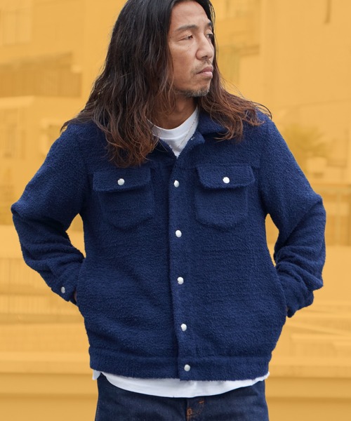 WP WESTPOINT(ダブルピーウエストポイント)の「WP WESTPOINT/ダブルピー ウエストポイント ふわモコニットGジャン カーディガン 襟付き 胸ポケット フロントボタン カジュアル メンズ レディース 2026年 秋 秋服 冬 冬服(ブルゾン・メンズ・ネイビー/ライトベージュ・S/M/L/XL)」の2枚目の写真