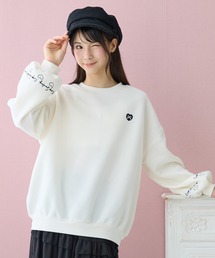 Amourire girl（アムリールガール）の「ハート刺繍裏起毛トレーナー トレーナー スウェット 裏起毛 トップス 長袖 あったか 防寒 冬 オーバーサイズ 裏起毛 ハート 刺繍 リボン チュニック（スウェット）」