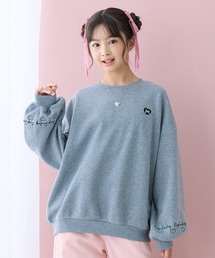 Amourire girl（アムリールガール）の「ハート刺繍裏起毛トレーナー トレーナー スウェット 裏起毛 トップス 長袖 あったか 防寒 冬 オーバーサイズ 裏起毛 ハート 刺繍 リボン チュニック（スウェット）」